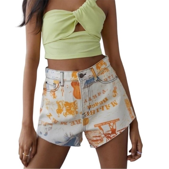 BDG Pants - BDG Urban Outfitters Size 25 Orange Blue Pitched Waist Shorts Retro Print New